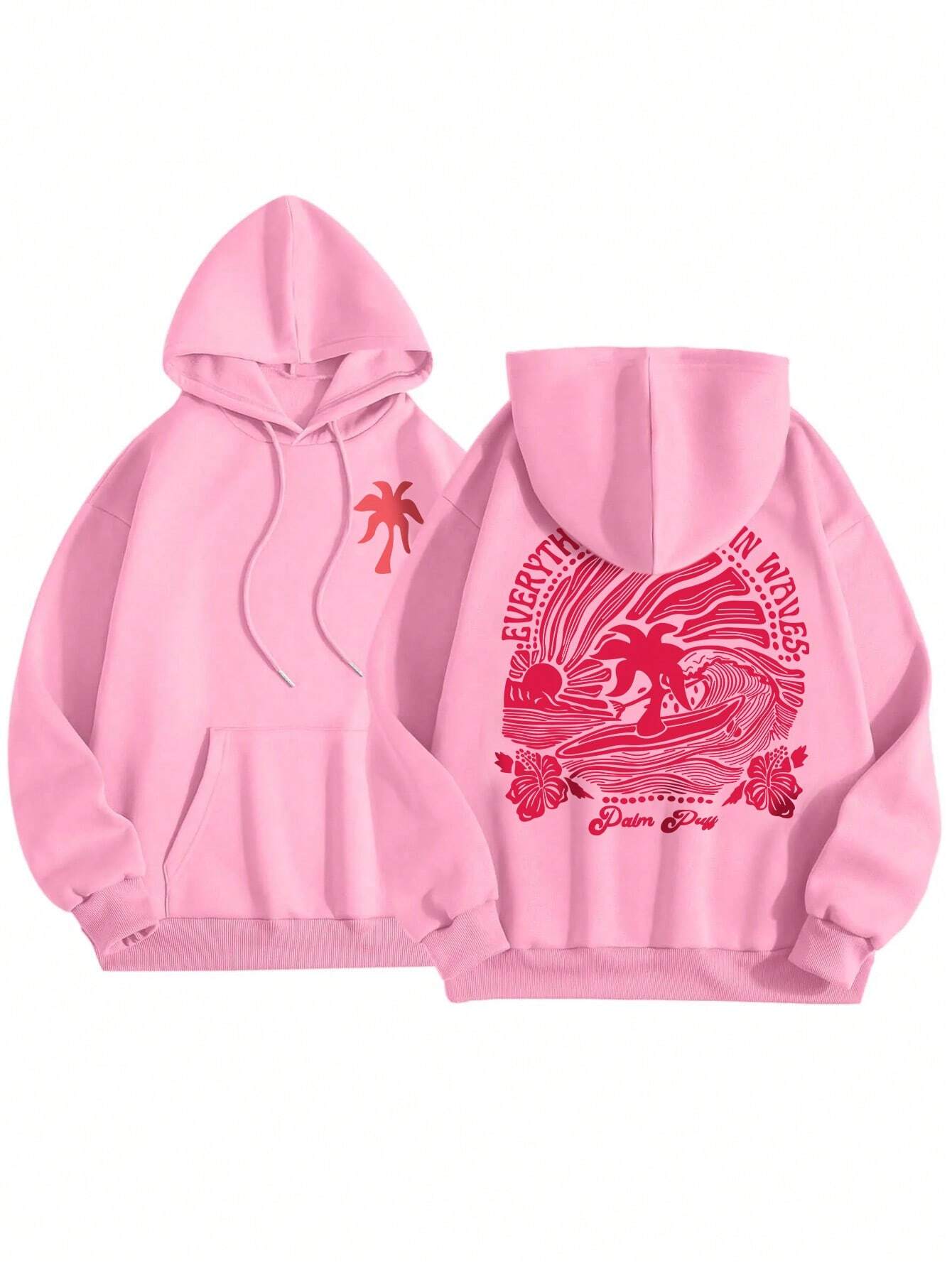 SHEIN INAWLY Women's Casual Holiday Tropical Print Fleece Hoodie