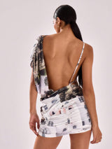 SHEIN MUSERA Location Print Slinky Drape Detail Mini Dress