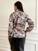 SHEIN  Marble Print Frilled Neck Blouse