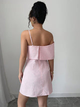 SHEIN Modelyn Women Woven Jacquard Pink Bowknot Hem Short Dress