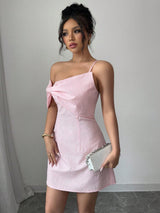 SHEIN Modelyn Women Woven Jacquard Pink Bowknot Hem Short Dress