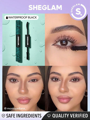 SHEGLAM All-In-One Volume & Length Mascara 2 In 1 Waterproof Volumizing Dual-Ended Brush Lengthening Curling Thick Lash Lifting Long Lasting Mascara Eye Makeup Black Friday Party Mascara