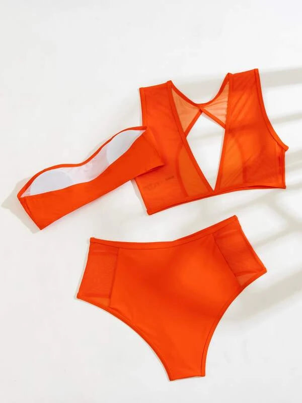 SHEIN 3pack Cut Out Mesh Bikini Swimsuit With Cover Up