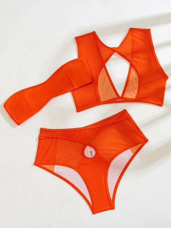 SHEIN 3pack Cut Out Mesh Bikini Swimsuit With Cover Up