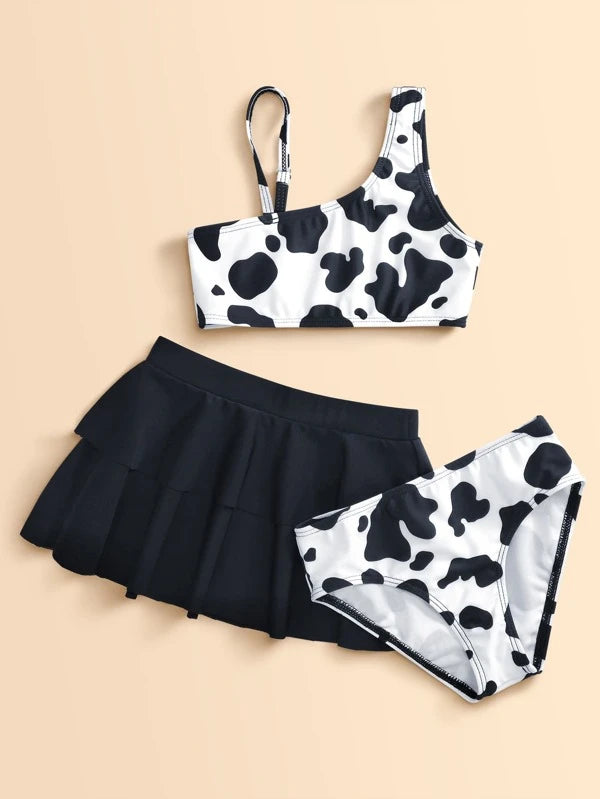 SHEIN  3pack Toddler Girls Cow Print Asymmetrical Bikini