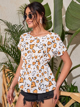 SHEIN  Allover Heart Print Peplum Blouse