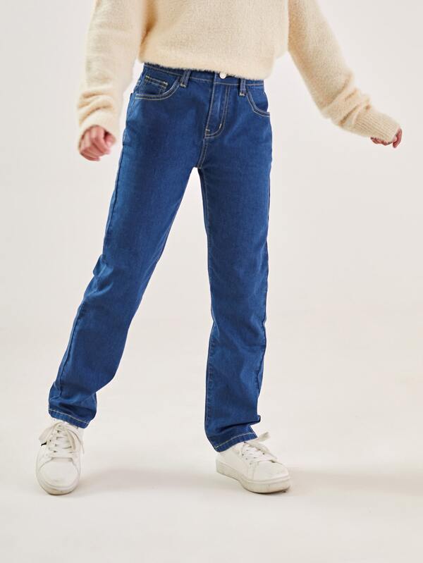 SHEIN BASICS Girls High Waist Straight Leg Jeans