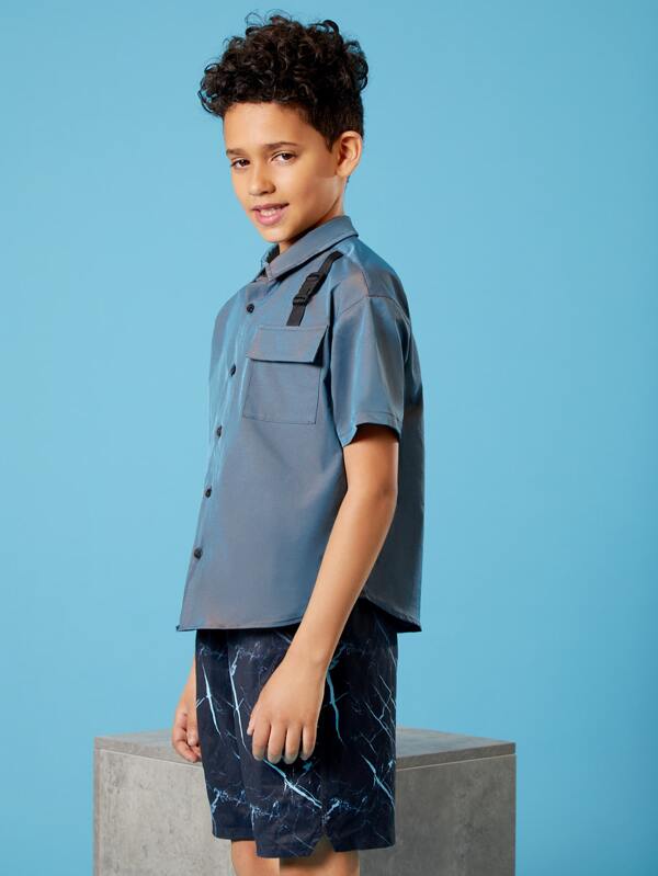 قميص شي ان للأولاد بجيب قلاب وحزام مزين بإبزيم