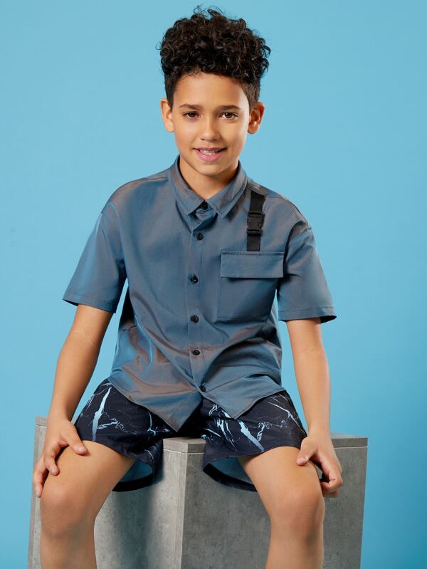 قميص شي ان للأولاد بجيب قلاب وحزام مزين بإبزيم