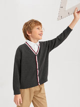 كارديجان للأولاد من شي إن، بأزرار أمامية ونقشة مخططة