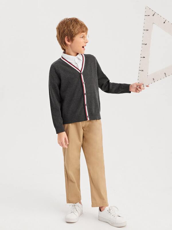 SHEIN Boys Button Front Striped Pattern Cardigan