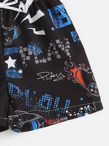 SHEIN Boys Gamepad And Letter Graphic Drawstring Waist Beach Shorts