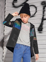 SHEIN Boys Holographic Zip Front Hooded Jacket