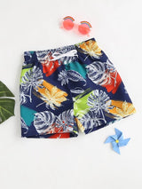SHEIN Boys Leaf Print Swim Shorts