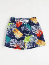 SHEIN Boys Leaf Print Swim Shorts