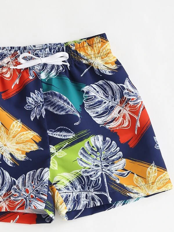 SHEIN Boys Leaf Print Swim Shorts
