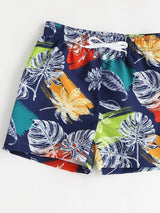 SHEIN Boys Leaf Print Swim Shorts