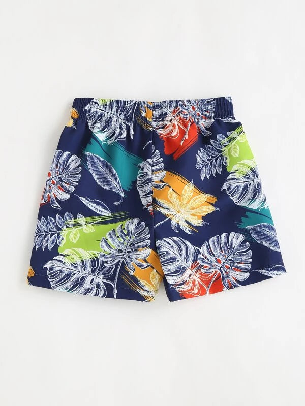 SHEIN Boys Leaf Print Swim Shorts