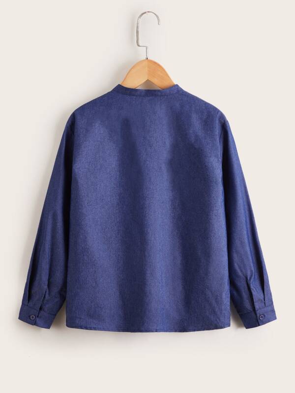 SHEIN Boys Letter Patched Detail Pocket Front Shirt