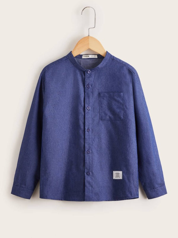 SHEIN Boys Letter Patched Detail Pocket Front Shirt