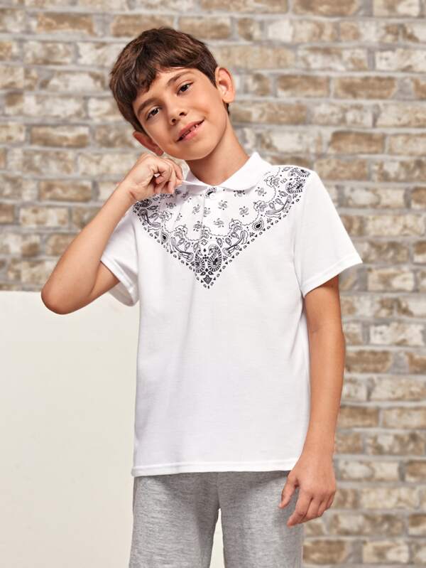 قميص بولو للأولاد من شي إن بنقشة بيزلي 