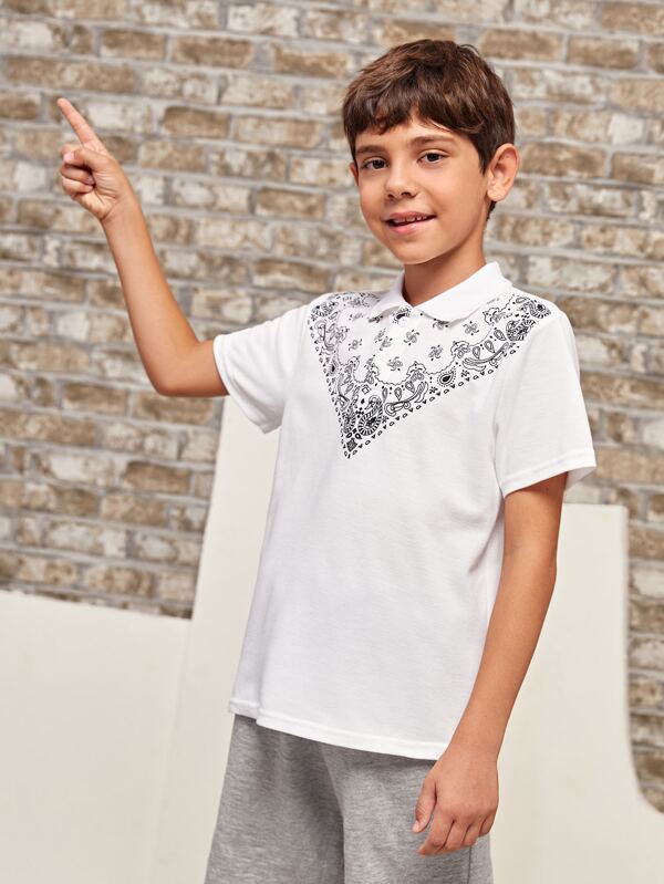 SHEIN Boys Paisley Print Polo Shirt