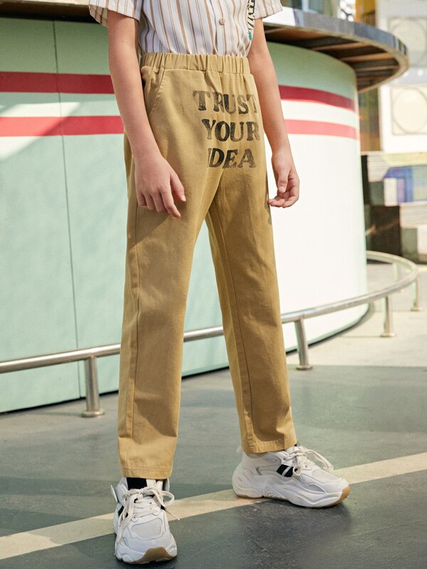 SHEIN Boys Slogan Graphic Pants