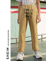 SHEIN Boys Slogan Graphic Pants