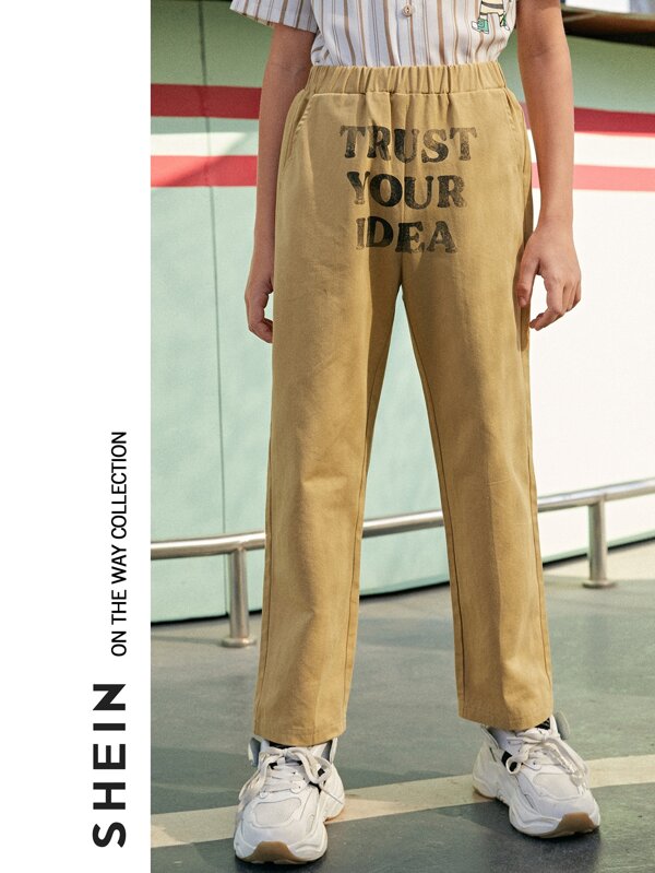 SHEIN Boys Slogan Graphic Pants
