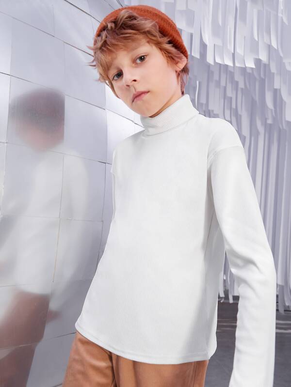 SHEIN Boys Solid High Neck Drop Shoulder Tee