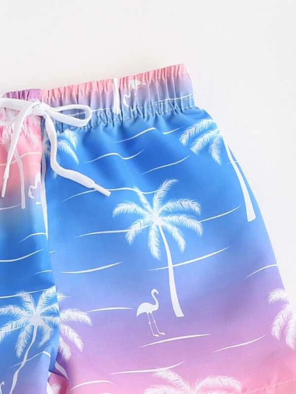 SHEIN  Boys Tropical Print Drawstring Waist Beach Shorts