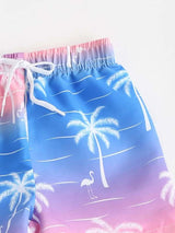 SHEIN  Boys Tropical Print Drawstring Waist Beach Shorts