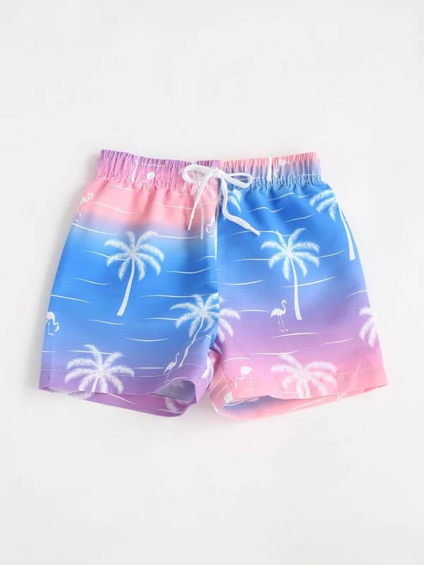 SHEIN  Boys Tropical Print Drawstring Waist Beach Shorts