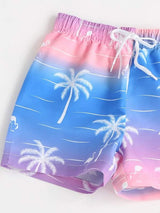 SHEIN  Boys Tropical Print Drawstring Waist Beach Shorts