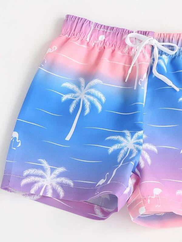 SHEIN  Boys Tropical Print Drawstring Waist Beach Shorts