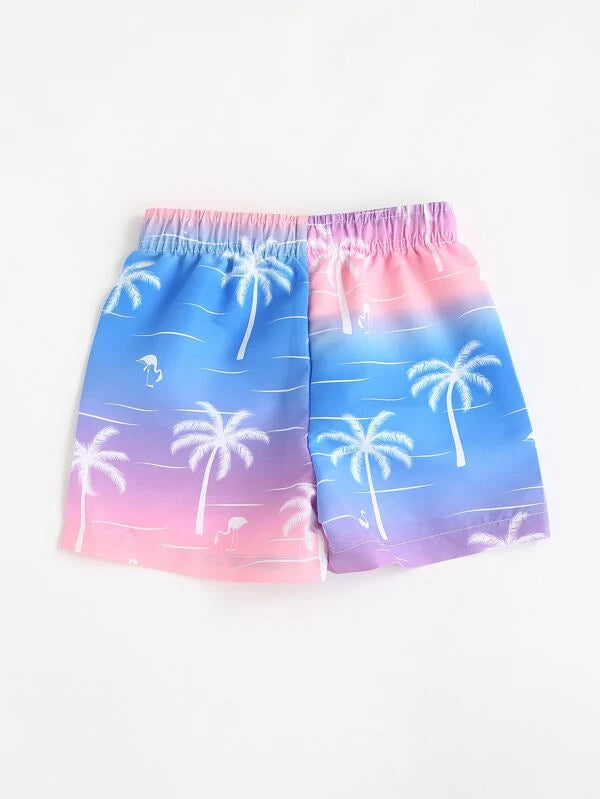 SHEIN  Boys Tropical Print Drawstring Waist Beach Shorts