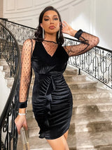 فستان مخملي ضيق من شى ان  بتصميم أرجيل متباين وحواف مكشكشة 