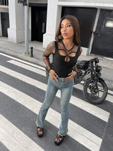 SHEIN  Contrast Mesh Cut Out Tee