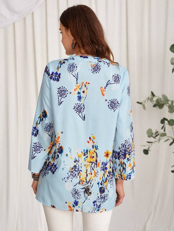 SHEIN  EMERY ROSE Floral Print Notched Neck Button Front Blouse