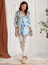 SHEIN  EMERY ROSE Floral Print Notched Neck Button Front Blouse