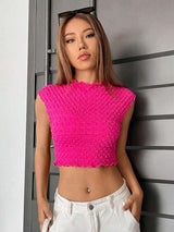 SHEIN EZwear Solid Lettuce Trim Crop Tee