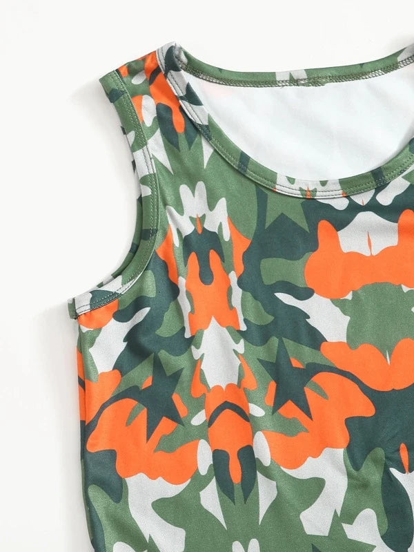 تيشيرت بدون أكمام للبنات من شي إن مطبوع بالكامل 