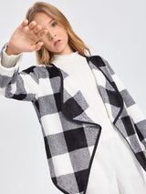 SHEIN Girls Buffalo Plaid Contrast Binding Flannel Coat
