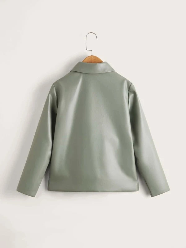 معطف شي إن للبنات من الجلد الصناعي بجيبين