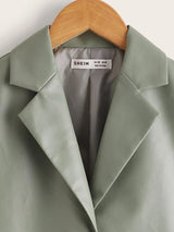 معطف شي إن للبنات من الجلد الصناعي بجيبين