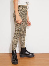 شى ان بنطلون ضيق بنقشة جلد النمر بخصر مطاطي للبنات 