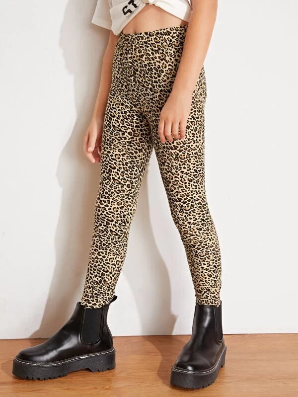 SHEIN Girls Elastic Waist Leopard Leggings