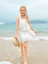 SHEIN Girls Lace Trim Cami Top & Ruffle Hem Skirt Set