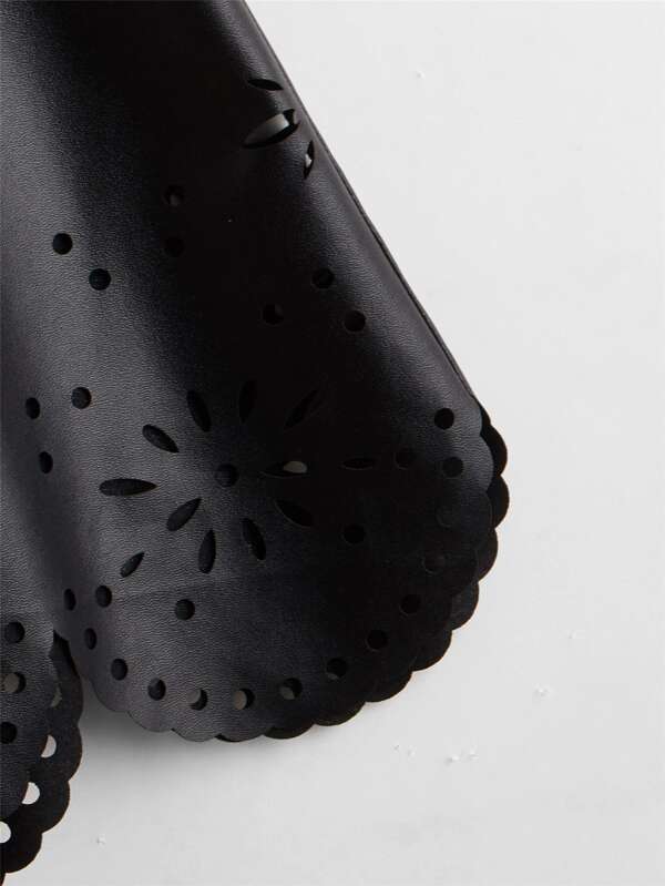 SHEIN Girls Laser Cut Out Belted PU Skirt
