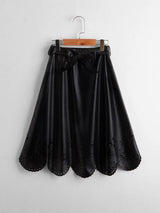 SHEIN Girls Laser Cut Out Belted PU Skirt